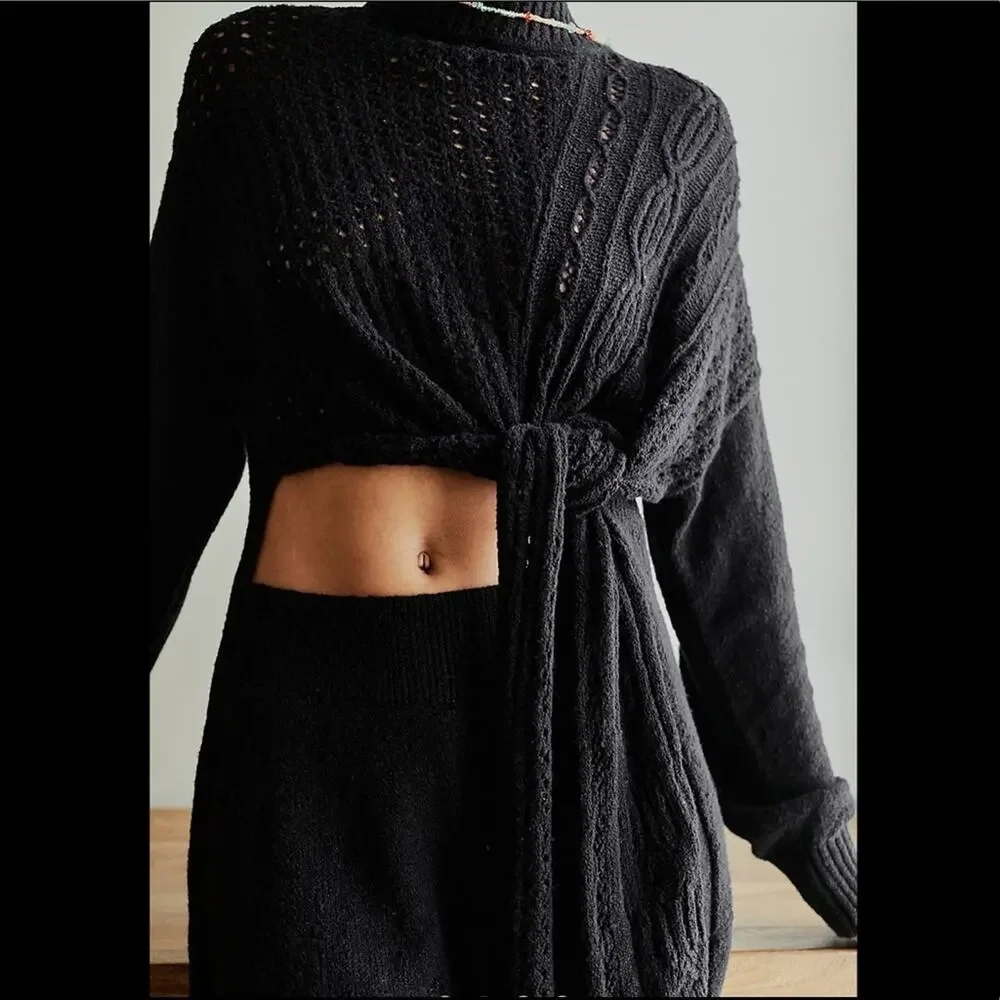 FREE PEOPLE Womens Harper Two Piece Wide Leg Crop Sweater Set in Very Berry XS